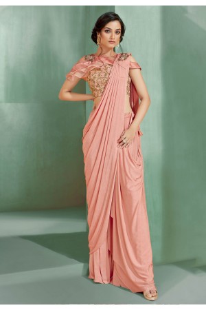 Pink lycra draped party wear saree  5314